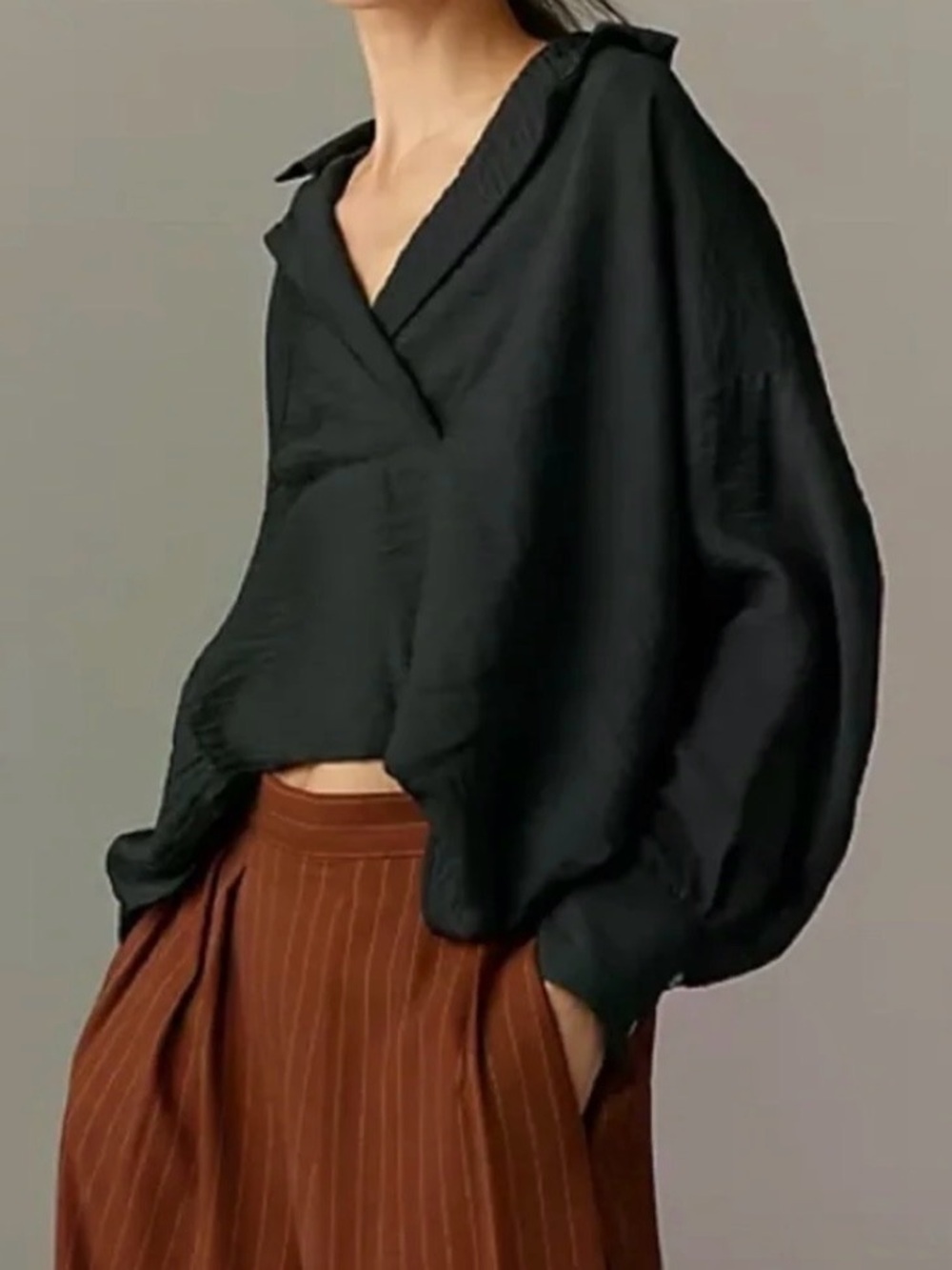 Anthropologie The Dylan Long-Sleeve Wide-Placket oversized Top – Black size S